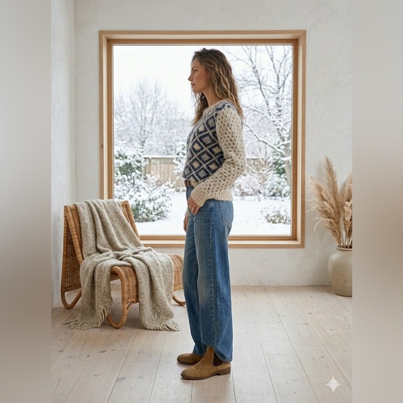 fù záde Soft Fuzzy Knit Argyle Diamond Crewneck Sweater - Size Small - Picture 3 of 10